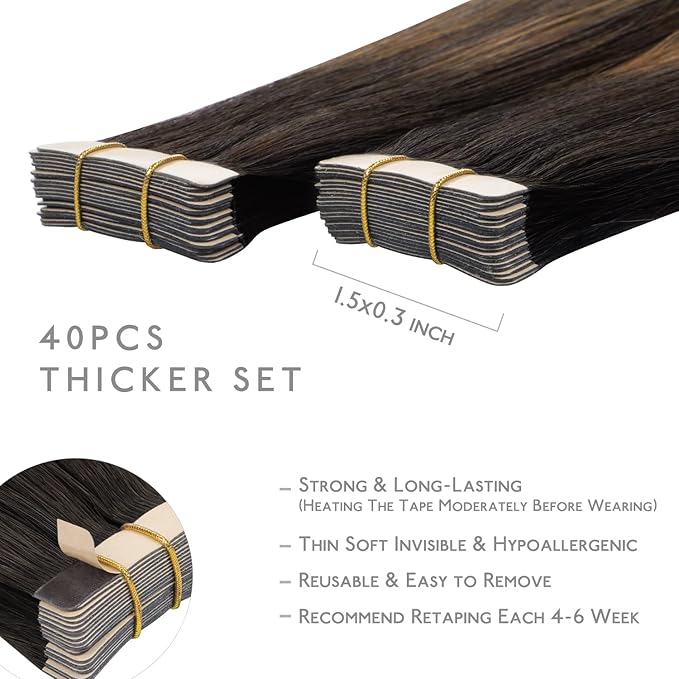 WENNALIFE Tape in Hair Extensions Human Hair, 40pcs 120g 26 inch Balayage Dark Brown Mixed Chestnut Brown Hair Extensions Real Human Hair Straight Tape in Extensions Invisible Human Hair Extensions