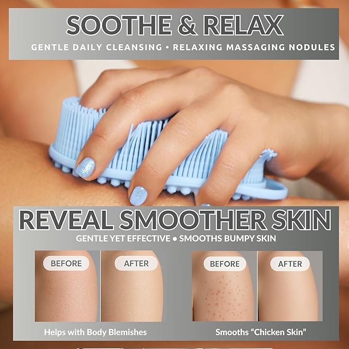 Exfoliating Body Scrubber Silicone - Textured Back Scrubber Shower Brush - Avilana Bath Loofah Alternative Dual Sided - Gentle Smoothing Body Wash Tool Rough Skin - Gift Women Men