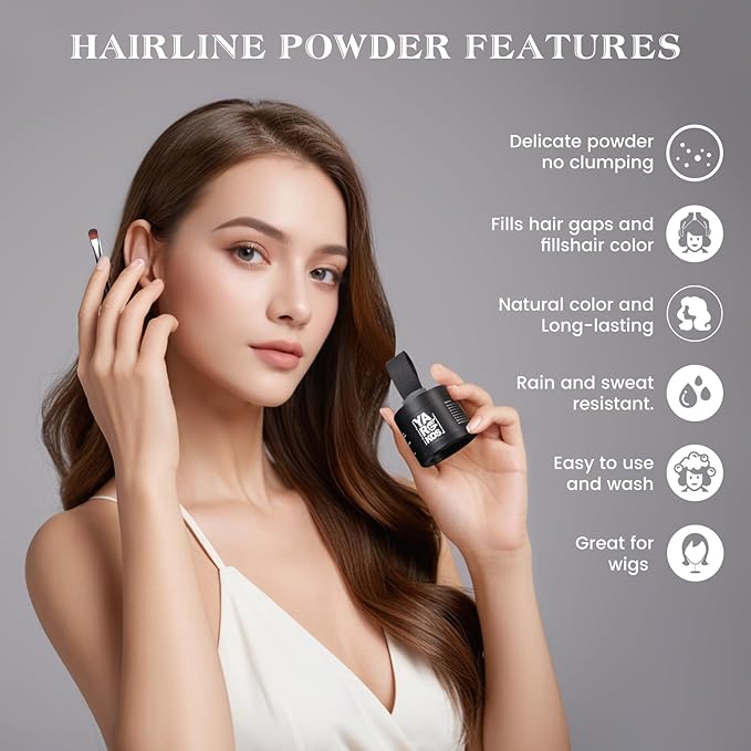 Hairline Shadow Powder, Black, Root Touch Up Powder for Instantly Gray Hair Cover Up, Women Color Root Coverage for Thinning Grey, Mens Roots Concealer for Hair Loss Beard Line, #5