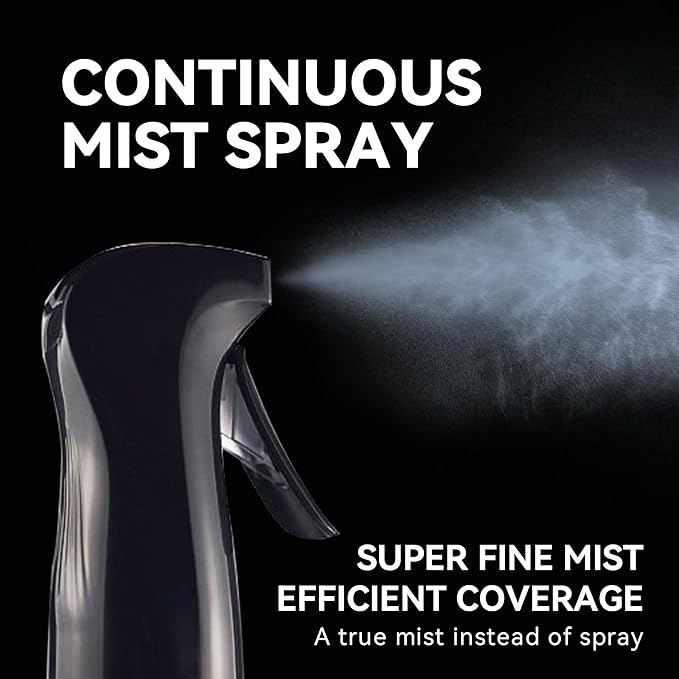 Spray Bottle for Hair (6.8OZ /200ML) Continuous Ultra Fine Mist Sprayer for Hair, Salons, Barber, Plants, Skin Care, Cleaning Black