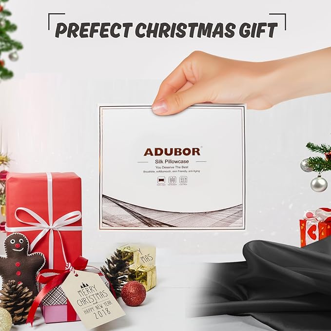 Adubor 100% Silk Pillowcase - Mulberry Silk Pillow Cases, 23 Momme 6A Grade Fibers, Silk Pillow Case for Hair and Skin Health, with Hidden Zipper (King 20''×36'', Black, 1PC)