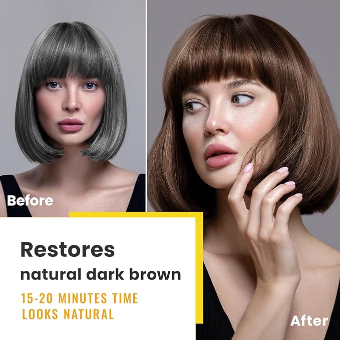 KINGMING Dark Brown 3 in 1 Hair Dye Shampoo for Gray Coverage, Herbal Ingredients for Men and Women, 500ml (Dark Brown)