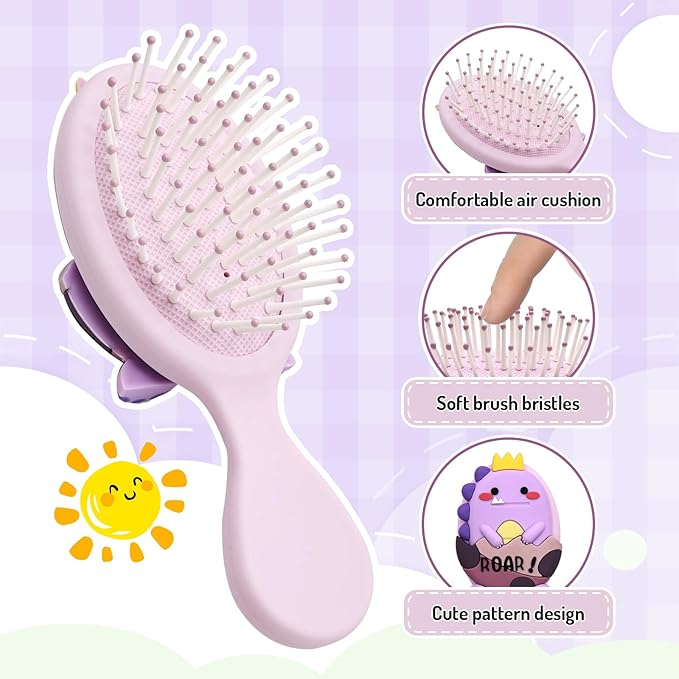 Toddler Detangler Brush - Mini Massage Brush for Kids with Air Cushion - For Thin Hair of Boys and Girls - Purple