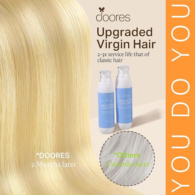 DOORES Seamless Clip in Human Hair Extensions - Dirty Blonde Mixed Platinum Blonde, 150g 7pcs 20 Inch, Remy Thick Straight Invisi Edge