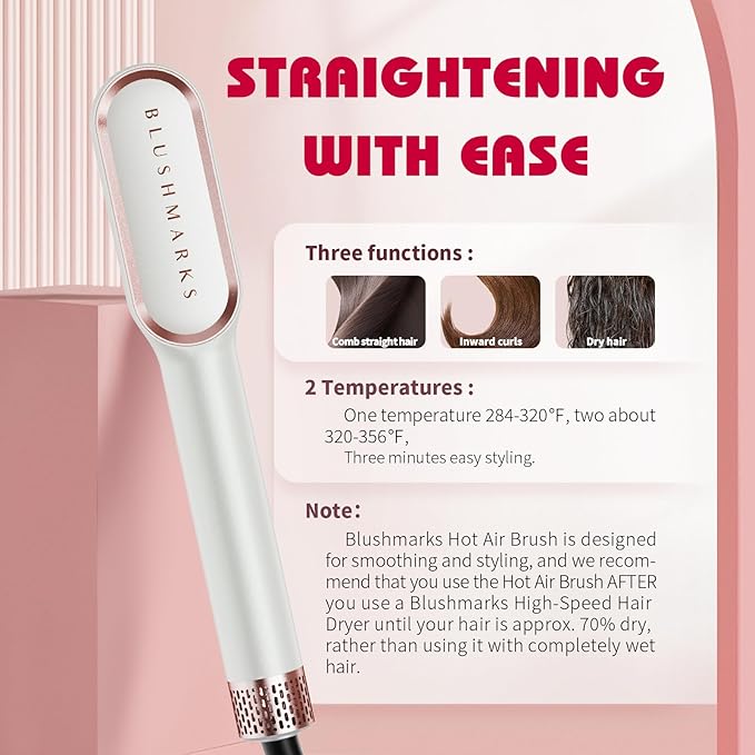 Hair Straightening Brush, Upgraded Negative Ionic Straightener Comb and Blow Dryer 2 in 1 for Women and Girl, 3 Optional Mode, Hot Air & Cold Air and Straighten & Curl Hair, Idea Gift