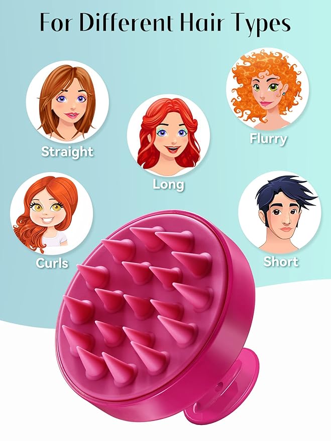 HEETA Scalp Massager Hair Growth, Soft Silicone Scalp Scrubber Shampoo Brush for Exfoliation, Dandruff Removal Head Massage Stress Relax, Wet & Dry Use for Thick Thin Curly Hair Care, Red