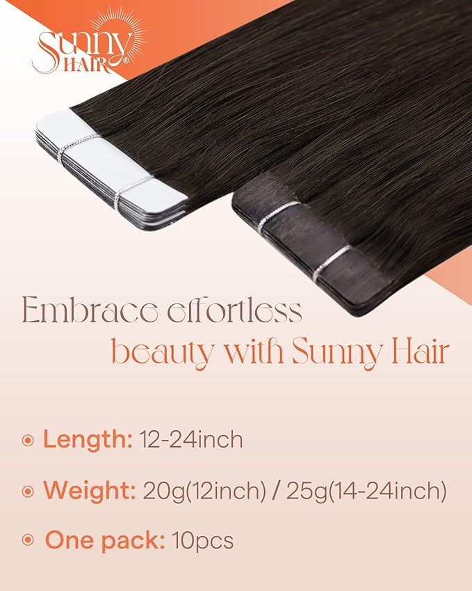 Sunny Hair Tape in Hair Extensions Real Human Hair Invisible Remy Hair Extensions Tape ins for Women Darkest Brown 18 inch 25G