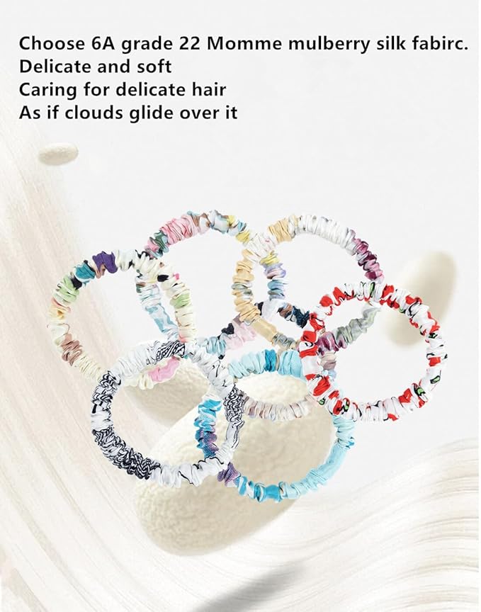 6 Pack 100% Muberry Silk Scrunchies for Women Luxury Hair Ties,No Damage Gentle Hair Bands,Ponytail Holders Silk Hair Ties for Thick and Thin or Curly Hair