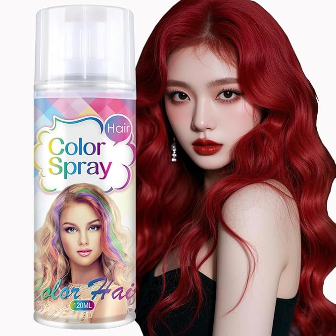 Temporary Hair Color Spray, Fired Red Hair Dye Pomades for Kids and Women-Perfect for Cosplay, Christmas, and Halloween Parties, Natural Washable Quick-Drying, One-Time Use in one wash (Red, 120ml)