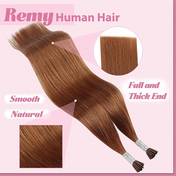 YoungSee I Tips Hair Extensions Copper 16 Inch Itip Hair Extensions Real Human Hair Pumpkin Orange Colored Itips Extension Remy Natural Hair Copper 25g for Cosplay 40 Strands