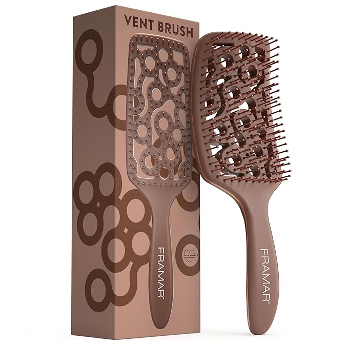 FRAMAR Professional Vented Hair Brush – Curved Hair Brush For Blow Drying, Wet Paddle Brush For Hair, Vent Brush For Blow Drying, Wet Hairbrush For Women – Heat Resistant – Chocolate