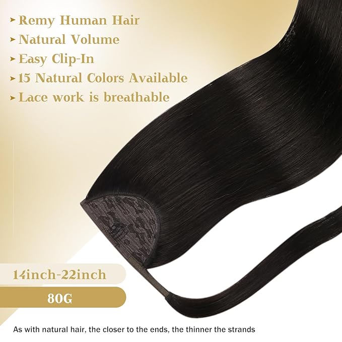 Ve Sunny Brown Clip in Hair Extensions Ponytail Wrap Around Silky Straight 16inch Remy Human Hair Ponytail Extensions Solid Dark Brown Hair Extensions Pony Tail 80g