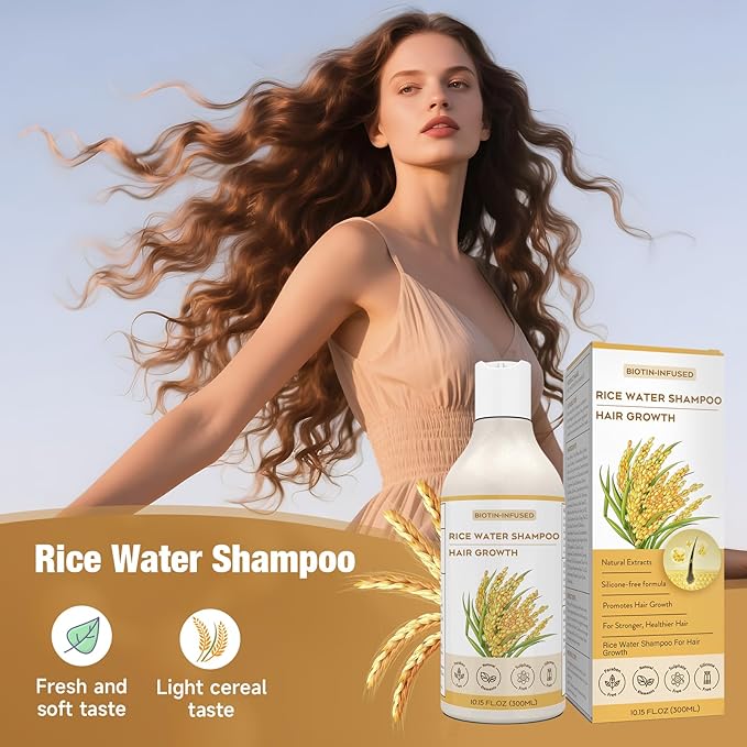 Rice Water Hair Growth Shampoo, Enhances Hair Luster, Suitable for Thinning Hair and Hair Loss, Promotes Hair Regrowth-10.15 FL.OZ