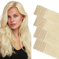 GOO GOO Invisi Edge Tape in Hair Extensions Human Hair, 613R Bleach Blonde 10pcs injected with 10pcs classical tape ins, 20inch 50g, Virgin Remy Hair, Natural Look