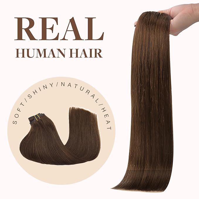 GOO GOO Clip in Hair Extensions Real Human Hair, Remy Human Hair Extensions Clip ins for Women, Natural Human Hair, 22inch 160g 7Pcs, #4A Chocolate Brown