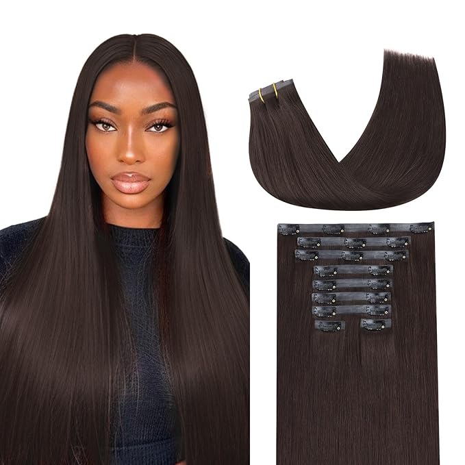 Lashey Seamless Clip in Hair Extensions Human Hair 130g 9pcs #2 Dark Brown Straight 14 Inch Clip in Hair Extensions Real Human Hair for Women