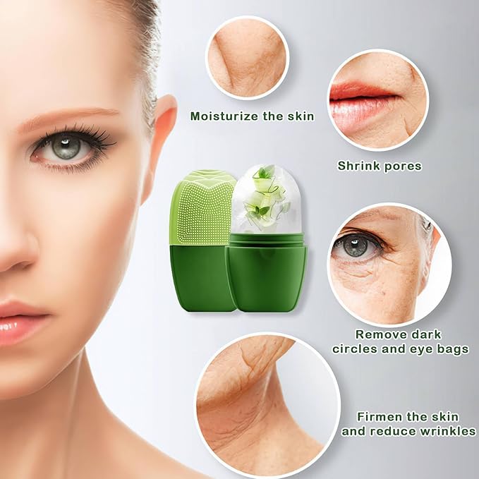 XHJRI Ice Face Roller Massager,Ice Cube Roller for Face, Eyes and Neck Naturally Conditioning and Skin Care,De-Puff Eye Bags,Reduce Migraine Pain,Reusable Massage Silicone Ice Mold (New Green)