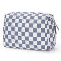 Narwey Checkered Makeup Bag Travel Cosmetic Bag Organizer Toiletry Bag Make Up Bags with Compartments for Women Girls (Large, Grayish Blue Checkerboard)
