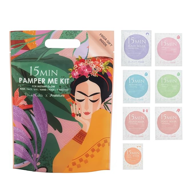 Frida Kahlo 15 Min Pamper Me Kit by Naisture – Korean Spa and Skincare Kit for Women with Hair, Hand, Foot, Eye, and Face Masks