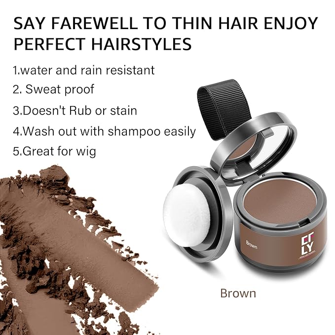 EFLY Root Touch Up Gray Hair Shadow Powder, Medium Brown, For Thinning Hair Women Men, Eyebrows, Beard Line, Instant Hair Color, 0.1411 Ounce, Synthetic Material Free, Temporary