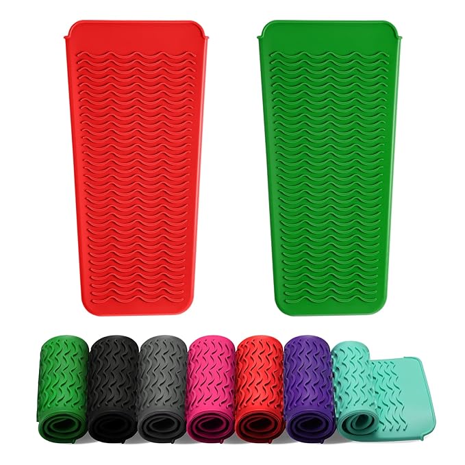 ZAXOP 2 Pack Heat Resistant Silicone Mat Pouch for Flat Iron, Curling Iron,Hair Straightener,Hair Curling Wands,Hot Hair Tools (Green & RED)