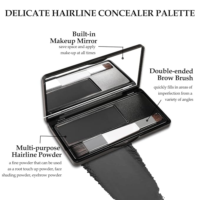 Boobeen Hair Shadow Powder Kit, Roots Touch-Up Powder Cover Hair Color, Temporary Concealer with Brush for Gray Root