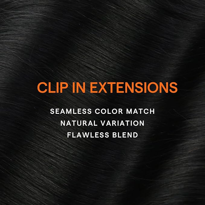 Full Shine Clip in Hair Extensions Black Women Jet Black Human Hair Extensions for Thinning Hair 7 Pcs 12 Inch 95 G
