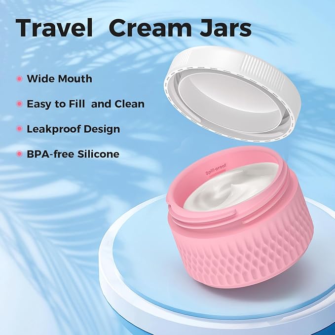 BPA Free Silicone Cream Jars - 2oz TSA Approved Travel Size Containers, Leak-proof with Lid for Cosmetic, Face, Hand, Body Glitters