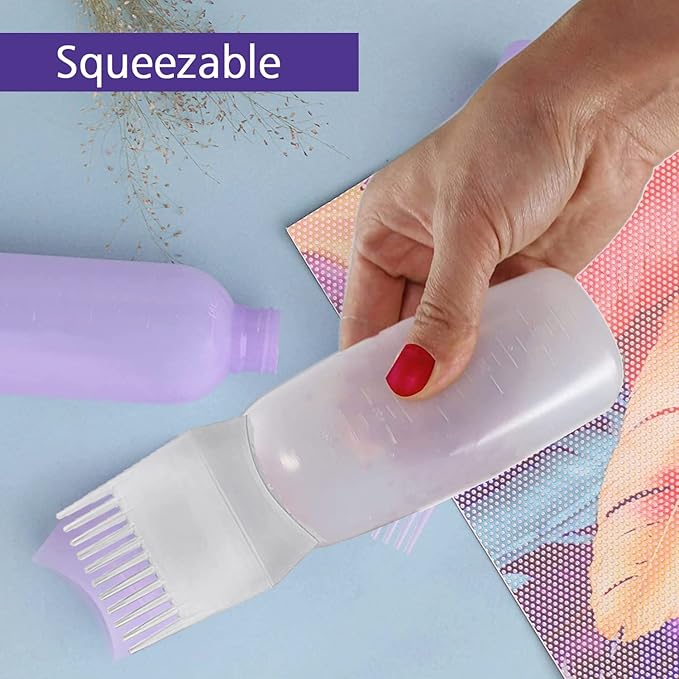 Empty Scalp Comb Applicator 7oz for All Purpose Oil Squeeze Bottle, Pressurized Plastic Comb Color Applicator, Refillable, BPA Free, Hair Treatment, 200ml, Clear, Pack of 5