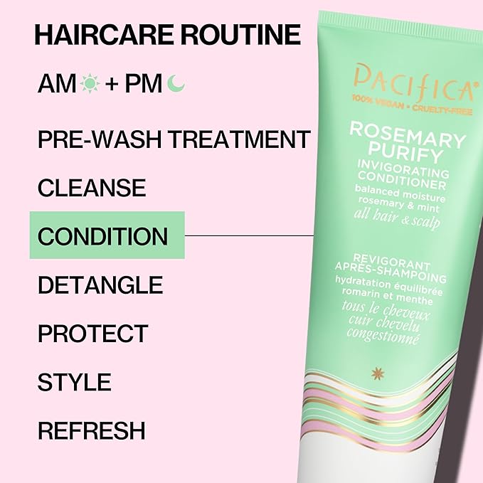 Pacifica Shampoo & Conditioner Set – Rosemary Purify Invigorating Set with Cooling Mint for Clarifying and Detoxing, Sulfate-Free, Vegan & Cruelty-Free, 12 oz & 8 oz (Set of 2)