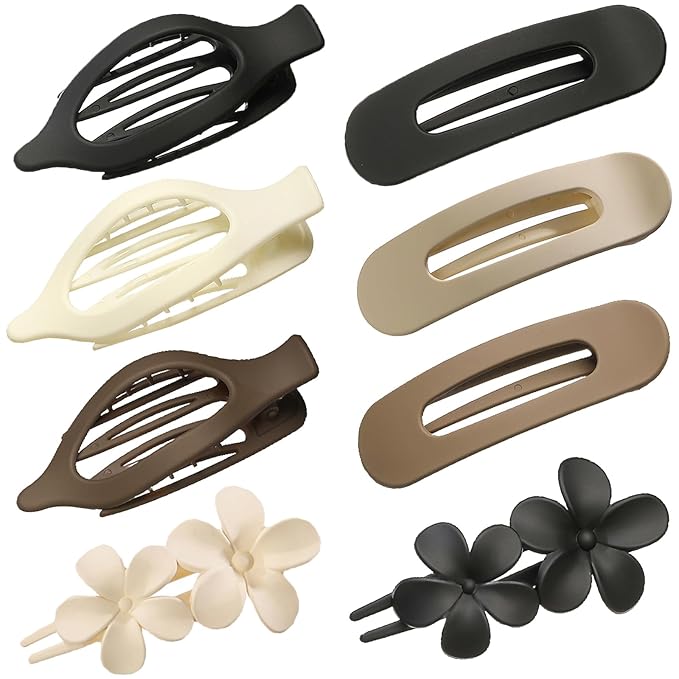 8 PCS Flat Hair Clips, 3 Styles Large Flat Claw Clips for Women, French Strong Hold Non-slip Duckbill Hair Claws for Thin Thick Hair(Matte)