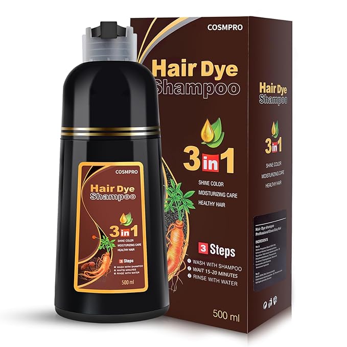 cosmpro Hair Dye Shampoo Chestnut Brown Hair Color Shampoo for Gray Hair Coverage Herbal Hair Dye Shampoo 3 in 1 for Men and Women, Instant Color Shampoo