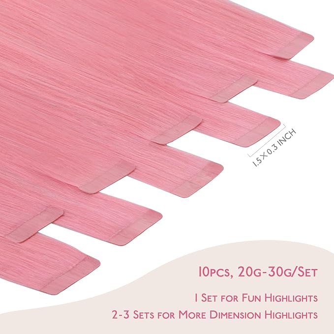 WENNALIFE Tape in Hair Extensions, Human Hair Peach Pink, 10pcs 20g 10 inch Remy Invisible Tape, Straight Colored Soft Real Human Hair Refill Set