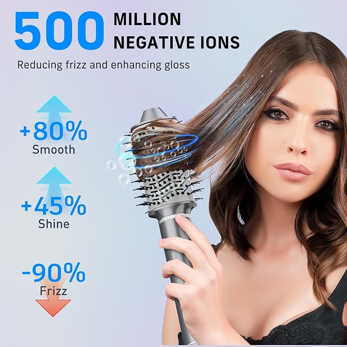 Quico 5 in 1 Blow Dryer Brush, Auto-Rotating Curling Brush, Air Curler for Hair, Hot Air Hair Styler with Negative Ions, No Heat Damage