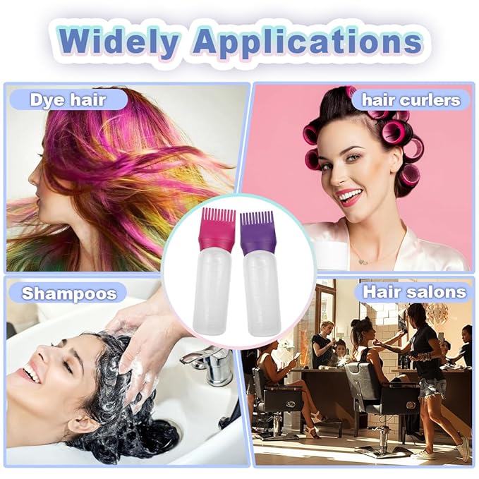 4 Pack Root Comb Applicator Bottle, Hair Oil Comb Applicator for Hair Dye, Shampoos, Salons (Purple+Red)