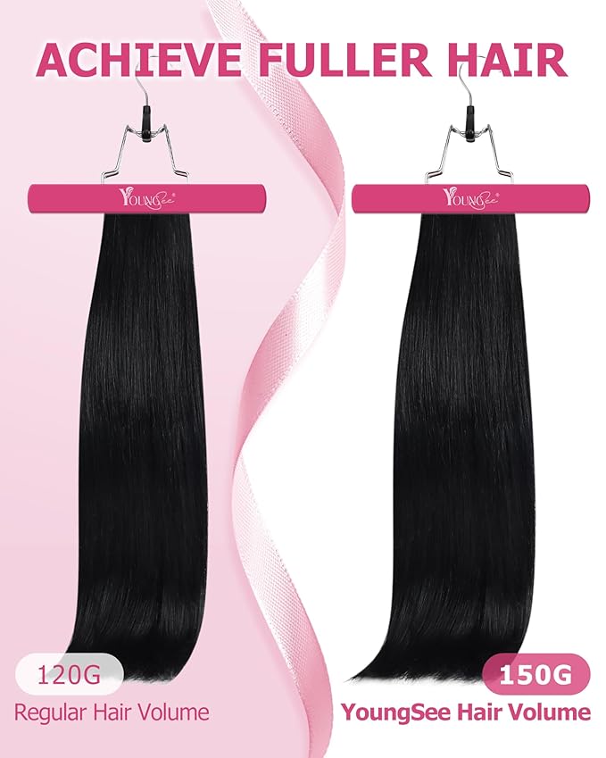 YoungSee 24inch Clip in Hair Extensions Human Hair Black Human Hair Extensions Clip ins Jet Black Blend Natural Clip in Extension Remy Hair for Women Long Straight Hair Extension 120G 7Pcs