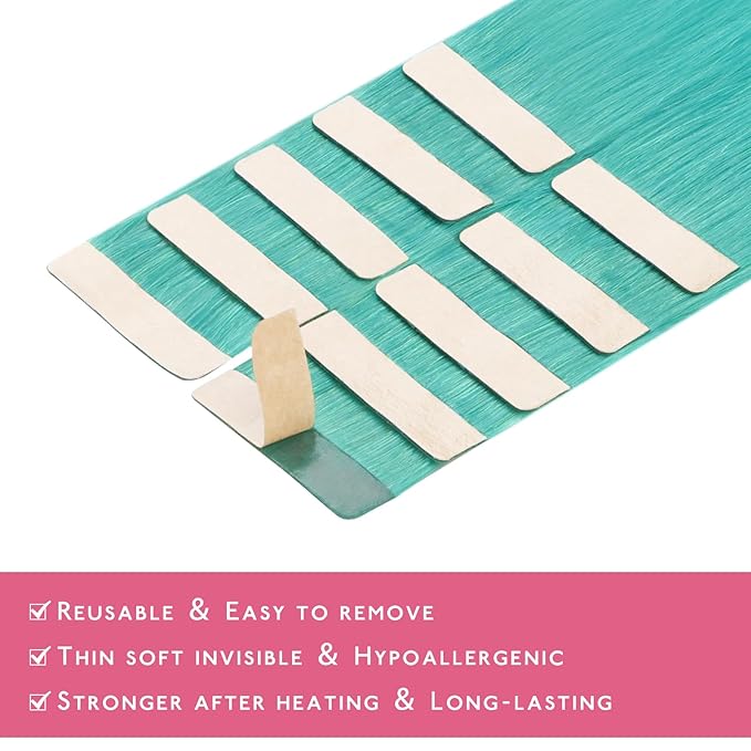 WENNALIFE Tape in Hair Extensions Human Hair Teal Green Tape in Extensions, 10pcs 20g 12 inch Remy Invisible Tape Ins Straight Colored Soft Real Human Hair Tape in Extensions Refill Set Extensions