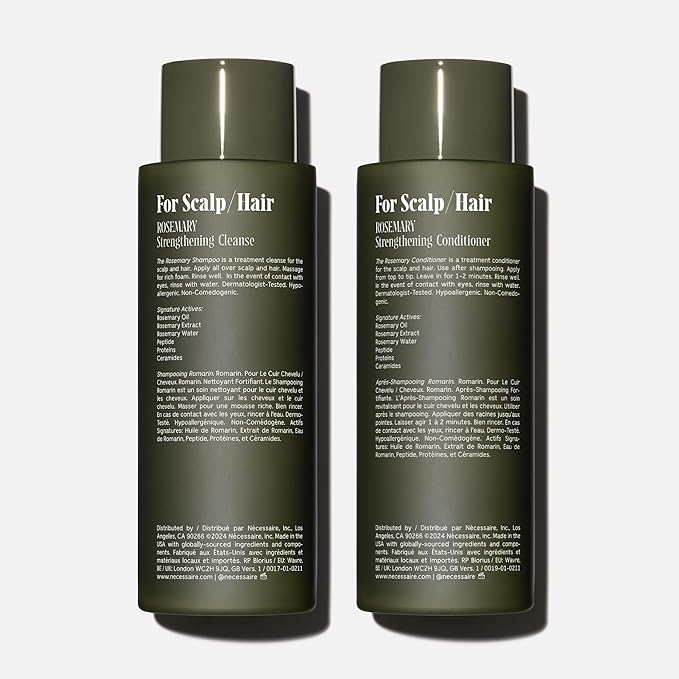 Nécessaire Rosemary Hair Duo | Multi-Protein Strengthening Shampoo + Conditioner Set For Thinning Hair. For Women + Men. Good For All Hair Types/Textures. Free Of Sulfates. Color-Safe. 250 ml / 8.4 oz