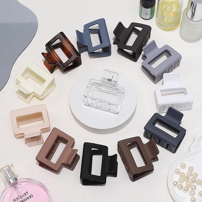 2 Inch Medium Hair Claw Clips 12 Pcs Square Hair Clips for Thin Hair Matte Nonslip Acrylic Banana Jaw Clips Bulk Hair Accessories for women and Girls - Neutral