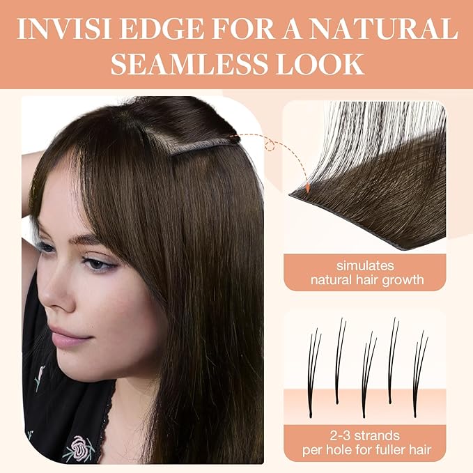 GOO GOO Invisi Edge Tape in Hair Extensions Human Hair, 4/27/4 Balayage Chocolate Brown to Caramel Blonde 20pcs injected with 20pcs classical tape ins, 22inch 100g, Virgin Remy Hair, Natural Look