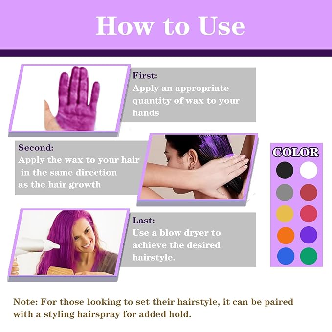 Purple Hair Color Wax Washable, Temporary Hair Color Dye for Kids, Natural Instant Color Wax Hairstyle Cream Hair Pomades for Women & Men Party Cosplay Halloween, Gifts for Teens