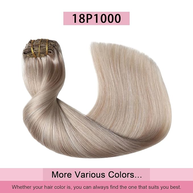 Pro2.0 Clip in Hair Extensions Real Human Hair 20inch 7pcs Color #18p1000 Ash Blonde with Bleach Blonde Remy Real Human Hair Extensions Clip ins 120g Thick Double Weft（#18P1000-20inch）