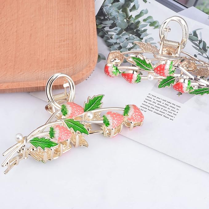 Hair Clip 2Pcs Cute Strawberry Metal Hair Claw Strong Non Slip Hold Hair Jaw Pink Acetate Hair Clips Accessories for Women and Teens Fashion Hair Supplies