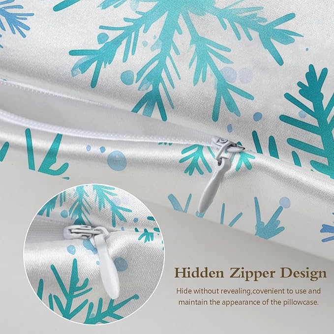 1 Pack Satin Pillowcase for Hair and Skin Blue and Turquoise Snowflakes Imitation Silk Pillowcase with Hidden Zipper Soft Breathable Pillow Cover Standard Size for Bedroom Sofa 20”x26”