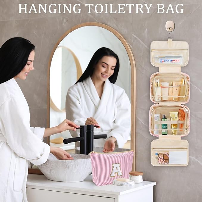 YOOLIFE Hanging Toiletry Bag - Large Capacity Personalized Travel Toiletry Bag for Women, Cruise Ship Essentials - Letter R, Purple