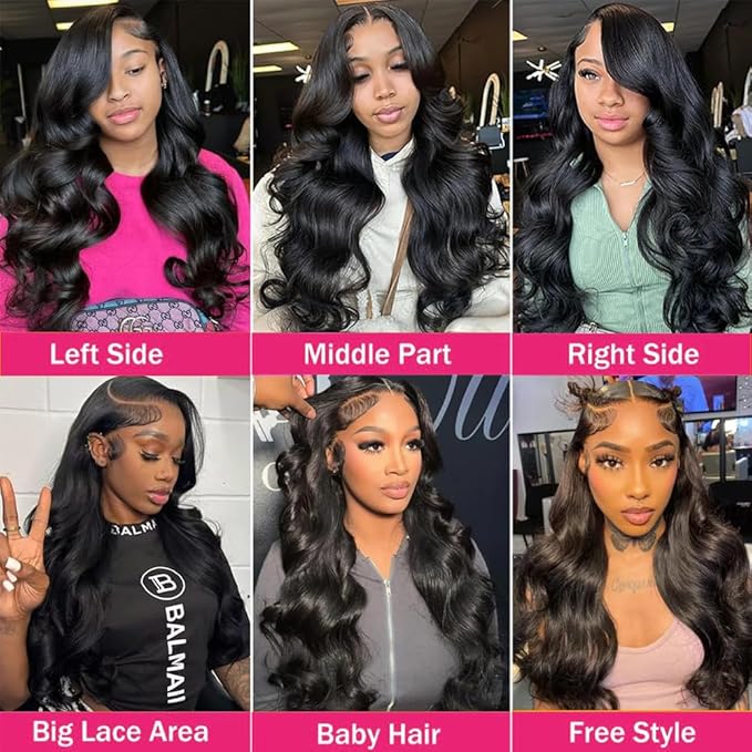 Body Wave Lace Front Wigs Human Hair 200 Density 24Inch 13x6 Body Wave Frontal Wigs Human Hair with Baby Hair Natural Hairline Natural Black