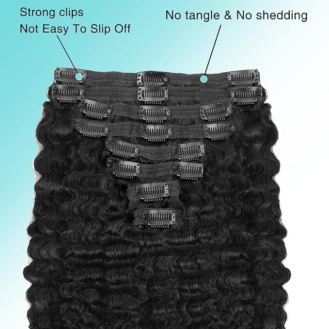 Burmese Curly Clip In Hair Extensions Real Human Hair 8pcs 120g/Set Spirally Curly Classic Clips Ins Full Head For Black Women 20 Inch Natural Black