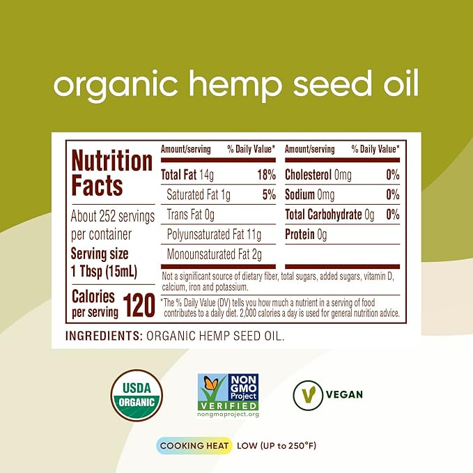 Nutiva Organic, Cold-Pressed, Unrefined Hemp Seed Oil from non-GMO, Sustainably Farmed Canadian Hemp, 1 Gallon 128 Fl Oz