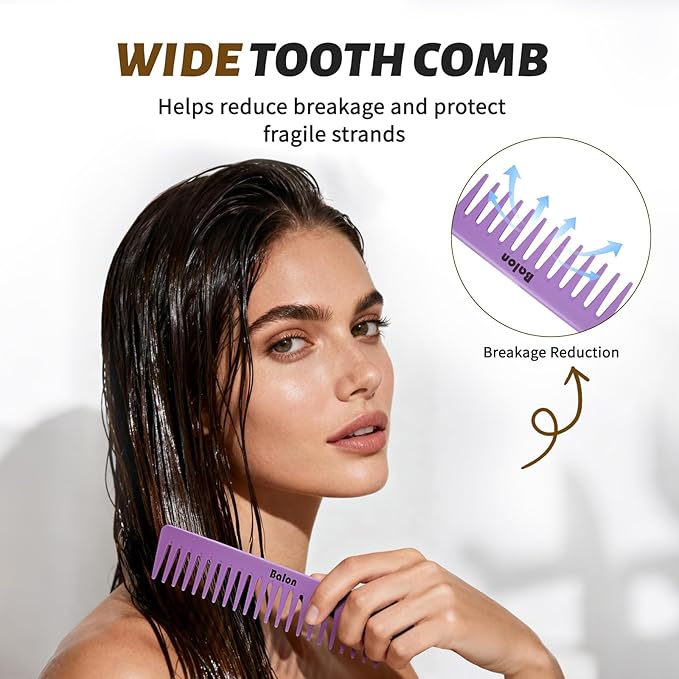 4Pcs Detangling Hair Brush Set for Women - Paddle Brush for Wet or Dry, No More Tangles for Straight, Long, Thick, Curly, and Natural Hair (Purple)