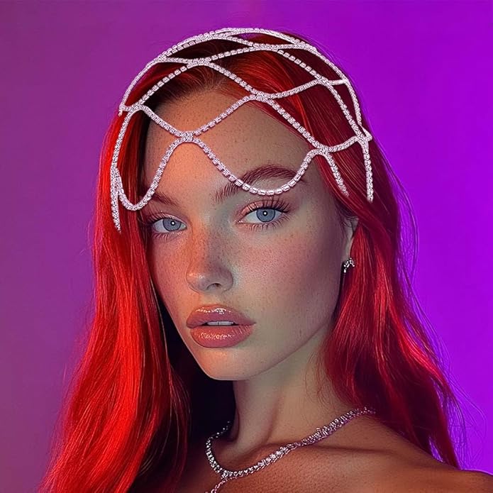 1920s Rhinestone Head Chain Jewelry Flapper Cap Headpieces Costume Hair Accessories for Women